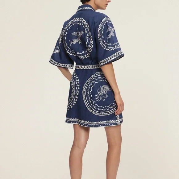 Alemais Oceane Blue and White Mini Dress - Picture 3 of 11